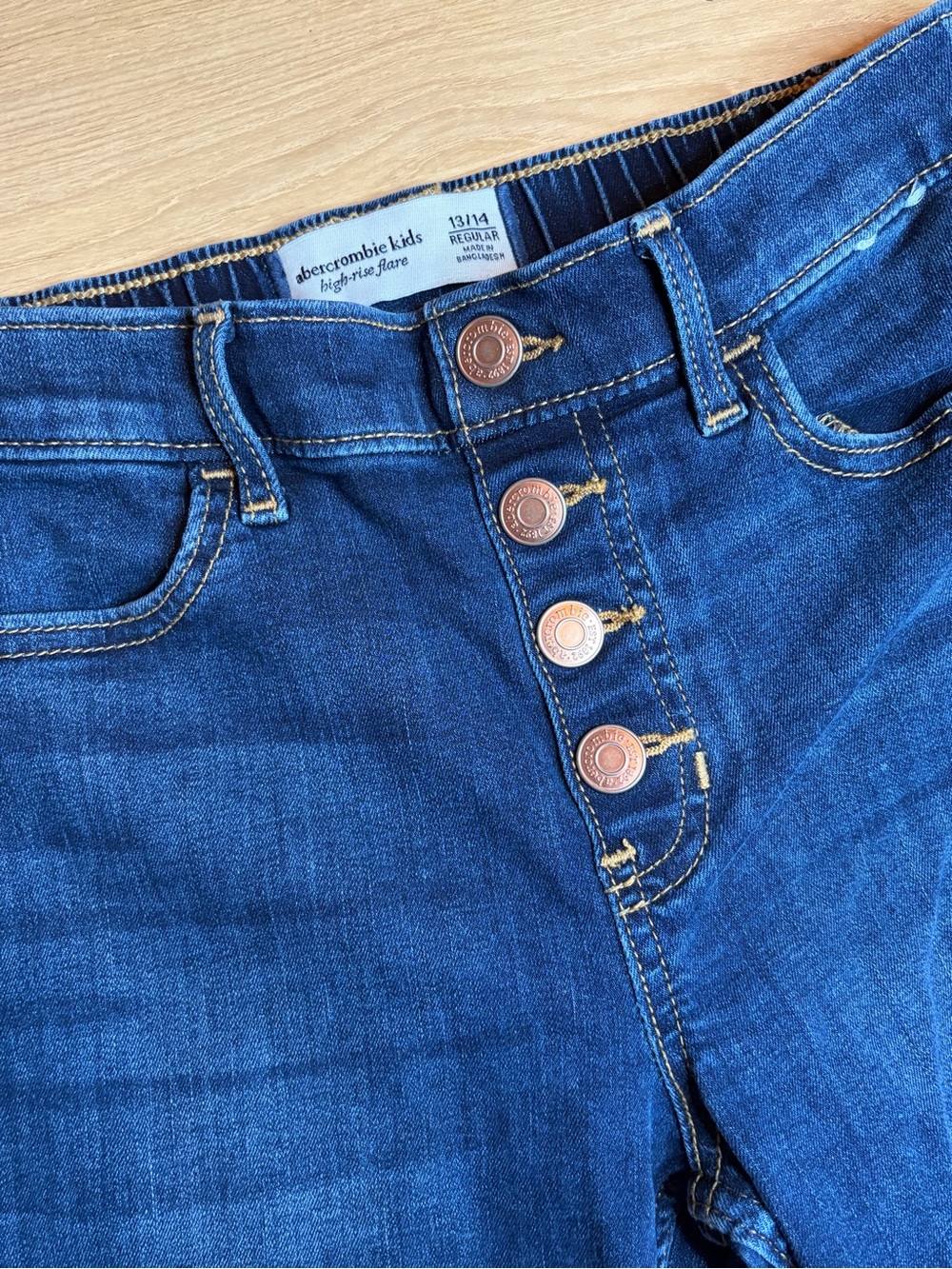 abercrombie kids Dark Blue High-Rise Button-Fly Flare Jeans